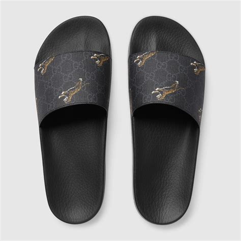 gucci men slides black|men's gucci tiger slides.